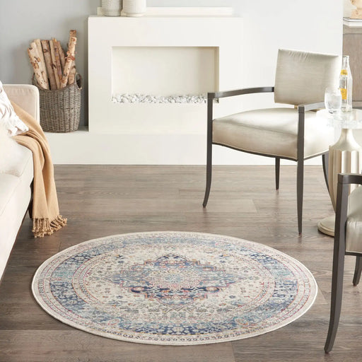Nourison vintage kashan vka07 ivory blue Blue, Ivory Living Room Floral Rug.