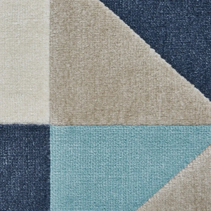 Think Rugs vancouver 18214 beige blue Blue, Beige Living Room Geometric Rug.