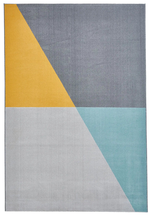Think Rugs vancouver 18487 grey blue yellow Blue, Grey, Yellow, Multicoloured Living Room Geometric Rug.