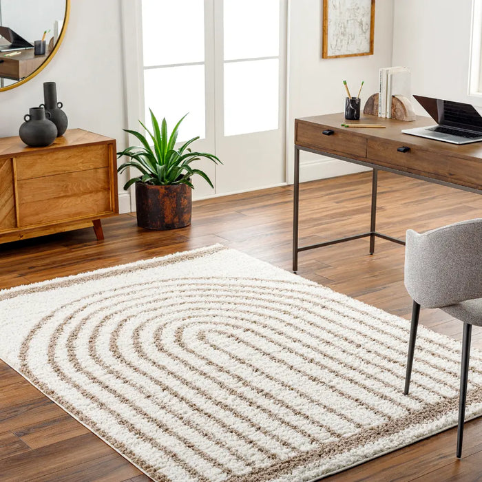 PIHU Shaggy Global Plush Pile Cream Rug