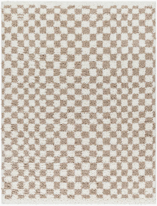 KITTU Shaggy Modern Plush Pile Light Brown Checkered Rug