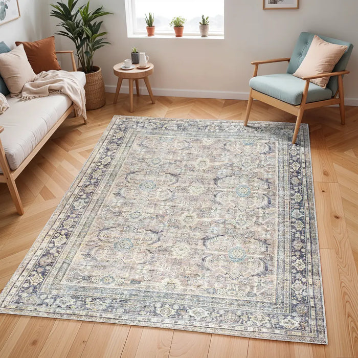 SHALINI Becki Owens x Livabliss Machine Washable Oriental Boho Light Silver Rug