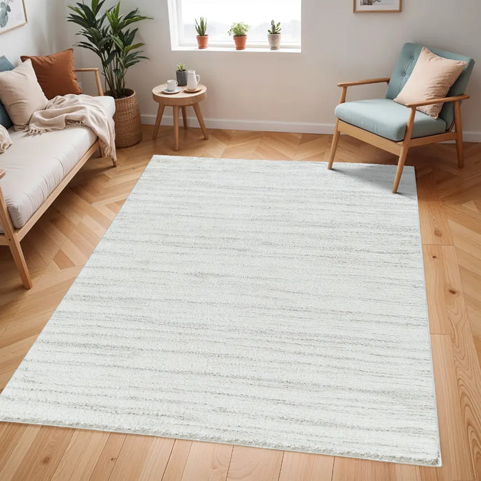 ADLEY Shaggy Modern Plush Pile Light Grey Rug