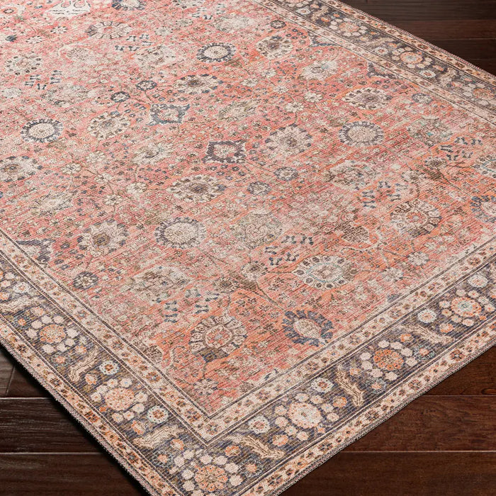 PEYTON Machine Washable Traditionnal Boho Burnt Orange Rug