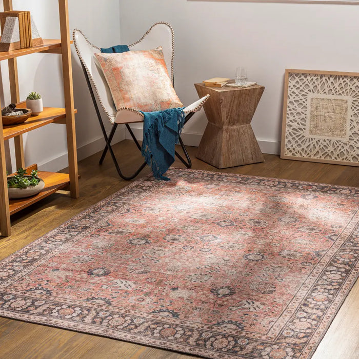 PEYTON Machine Washable Traditionnal Boho Burnt Orange Rug
