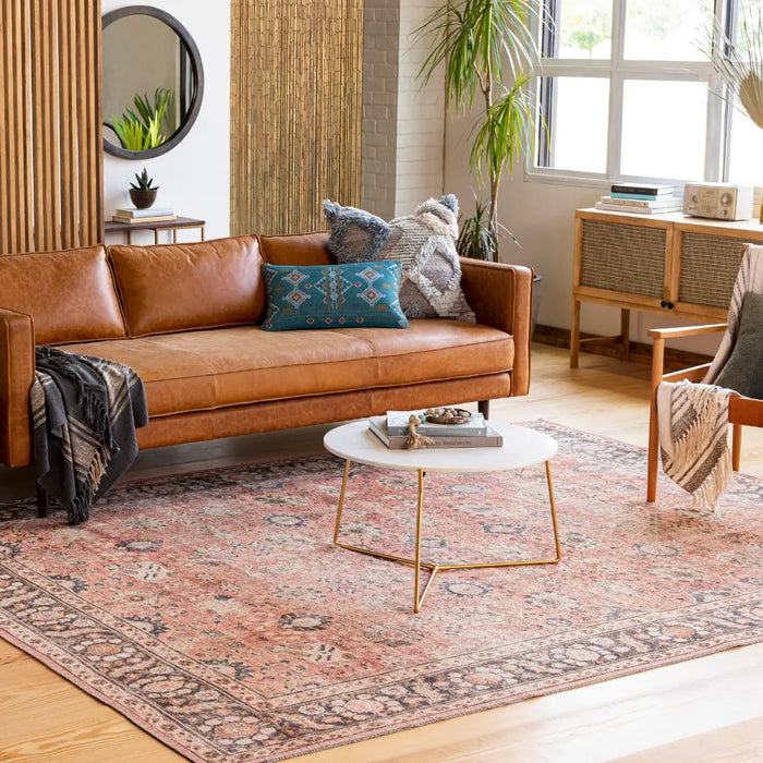 PEYTON Machine Washable Traditionnal Boho Burnt Orange Rug