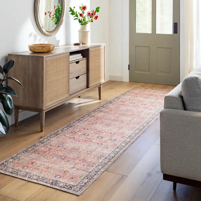 PEYTON Machine Washable Traditionnal Boho Burnt Orange Rug