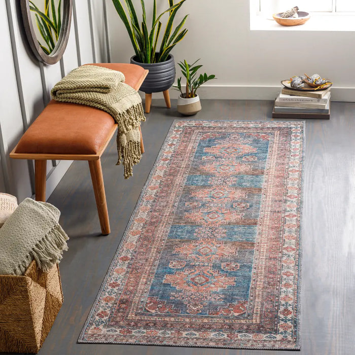 ATHENA Machine Washable Traditionnal Boho Coral Rug