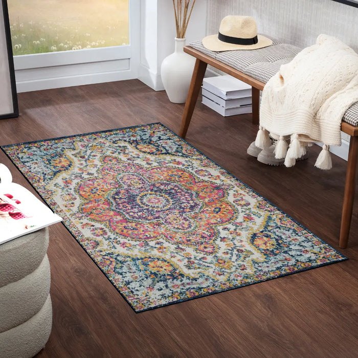 JULIA Vintage Traditional Oriental Boho Pink/Saffron Rug