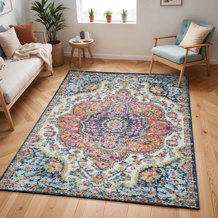 JULIA Vintage Traditional Oriental Boho Pink/Saffron Rug