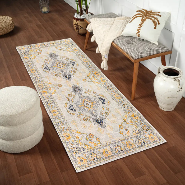 SONAM Vintage Traditional Oriental Boho Yellow Rug