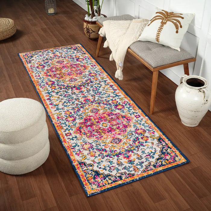 CHINU Vintage Traditional Oriental Boho Bright Pink Rug