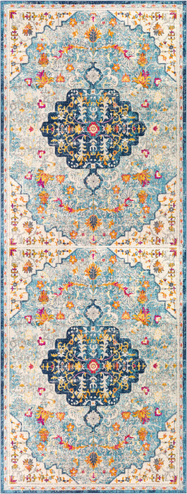 CHINU Vintage Traditional Oriental Boho Sky Blue/Saffron Rug