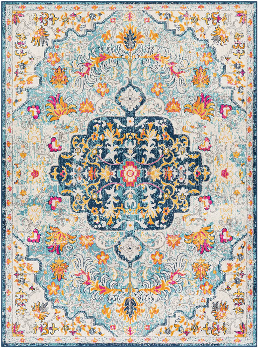 CHINU Vintage Traditional Oriental Boho Sky Blue/Saffron Rug
