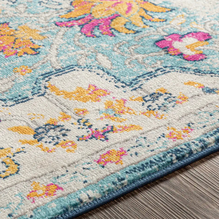 CHINU Vintage Traditional Oriental Boho Sky Blue/Saffron Rug