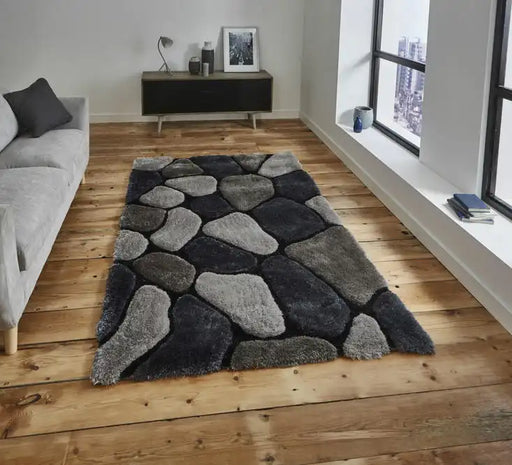 Think Rugs noble house pebbles 5858 grey cobalt Grey Living Room Shaggy Rug.