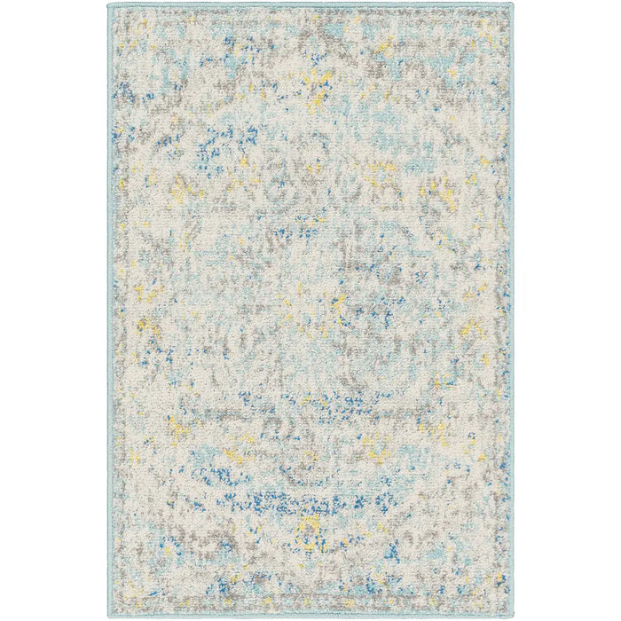 LOU Vintage Traditional Oriental Boho Cream/Teal/Yellow Rug