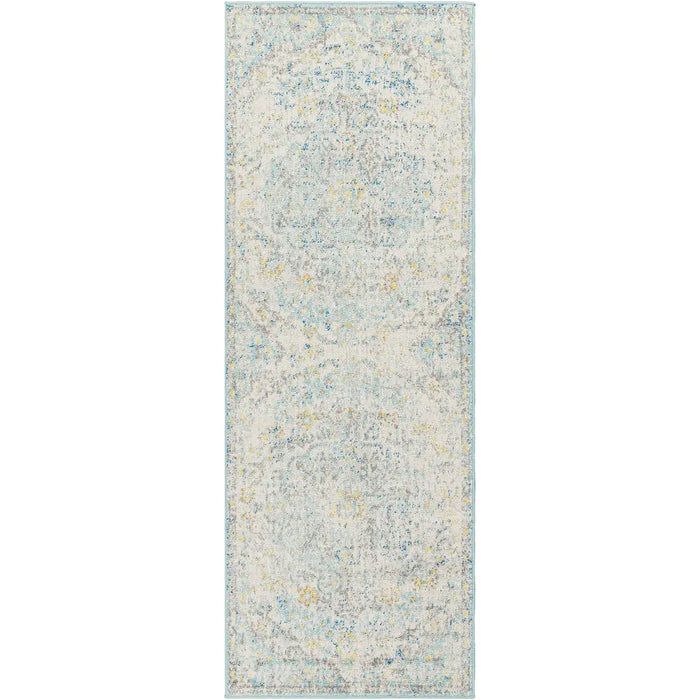 LOU Vintage Traditional Oriental Boho Cream/Teal/Yellow Rug
