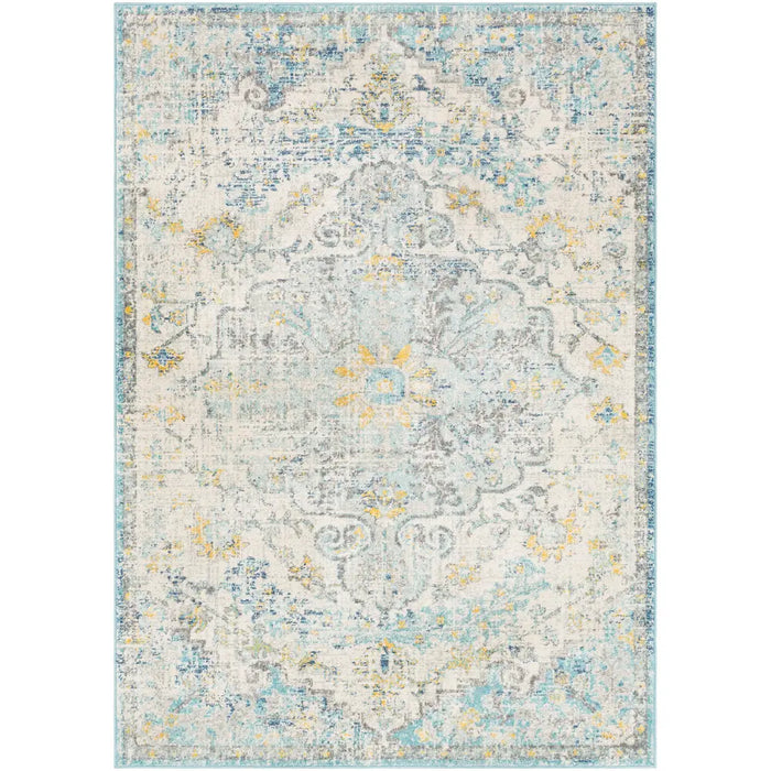 LOU Vintage Traditional Oriental Boho Cream/Teal/Yellow Rug