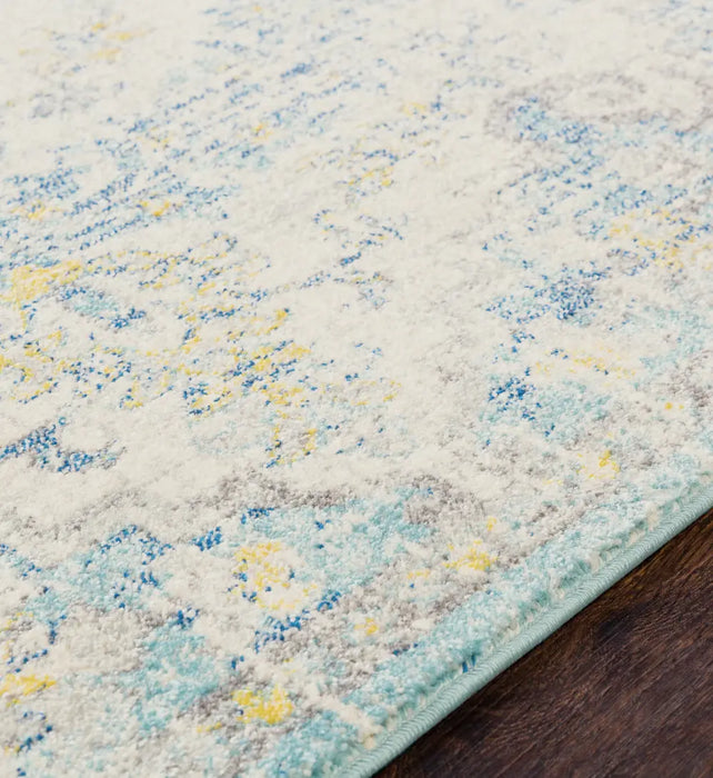 LOU Vintage Traditional Oriental Boho Cream/Teal/Yellow Rug