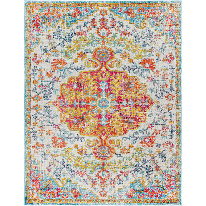 LOU Vintage Traditional Oriental Boho Saffron/Teal Rug