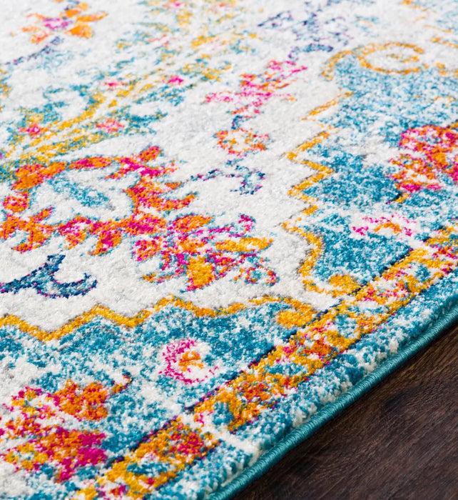 LOU Vintage Traditional Oriental Boho Saffron/Teal Rug