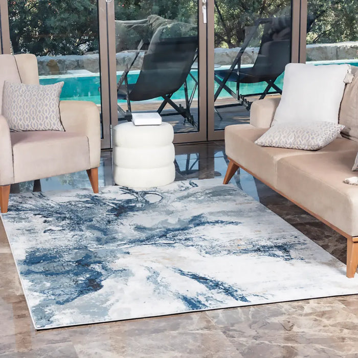 EMMA Abstract Modern Marble Dark Blue Rug