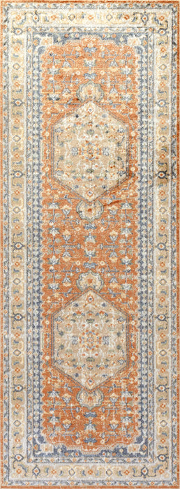 BOKA Machine Washable Traditionnal Boho Burnt Orange Rug
