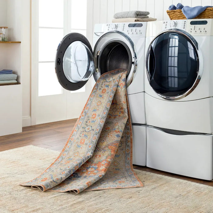 BOKA Machine Washable Traditionnal Boho Burnt Orange Rug