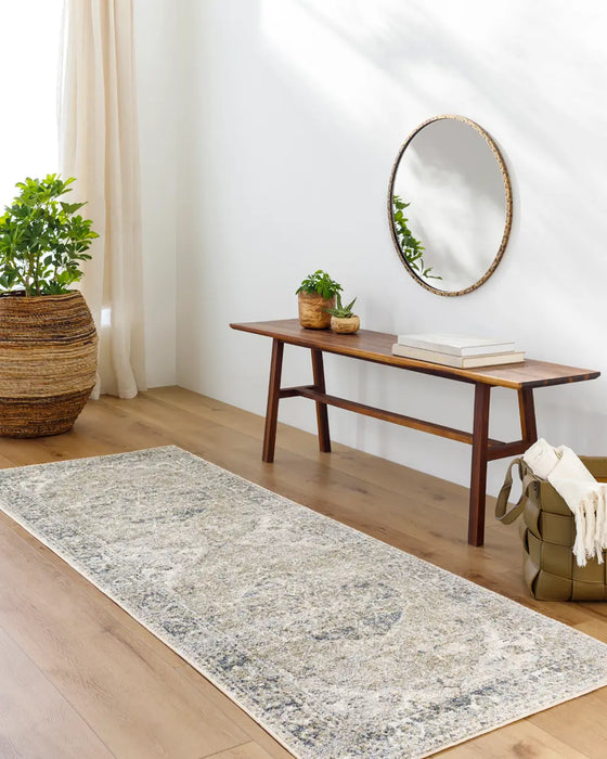 AMAYRA Machine Washable Traditionnal Boho Olive/Dark Blue Rug