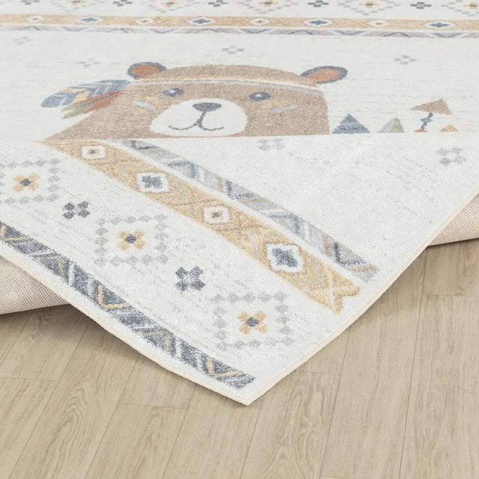 OURSIGENE Kids Machine Washable Beige/Brown Bedroom Rug Beige