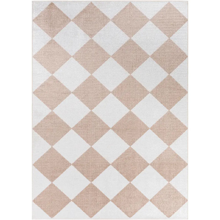 GHISLAINE Machine Washable Modern Boho Diamond Light Brown Rug