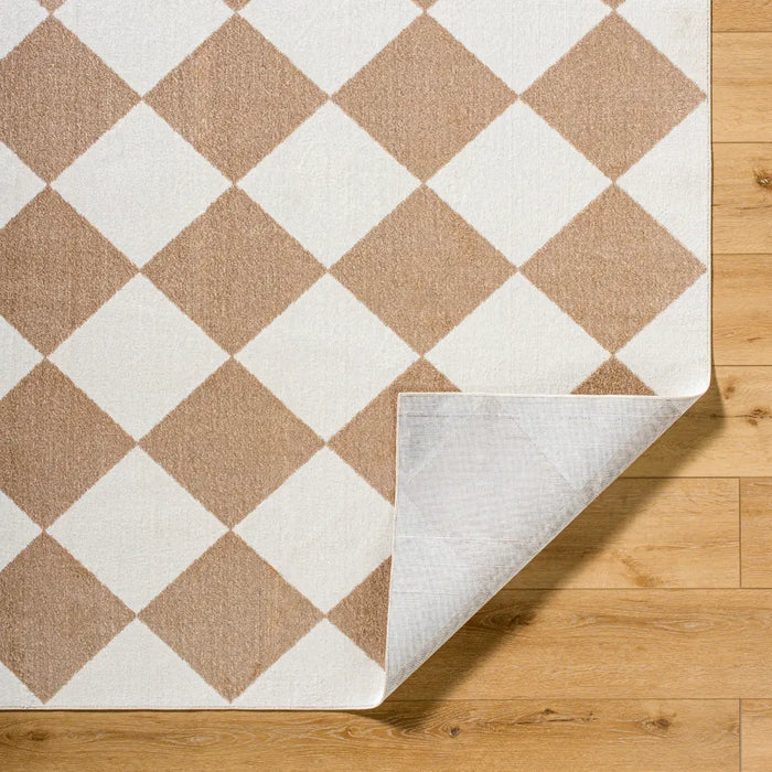 GHISLAINE Machine Washable Modern Boho Diamond Light Brown Rug