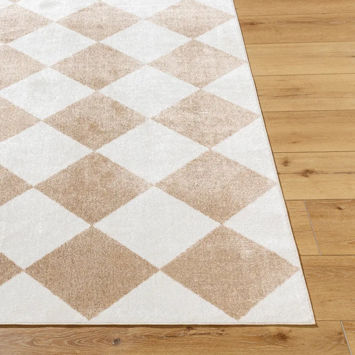 GHISLAINE Machine Washable Modern Boho Diamond Light Brown Rug