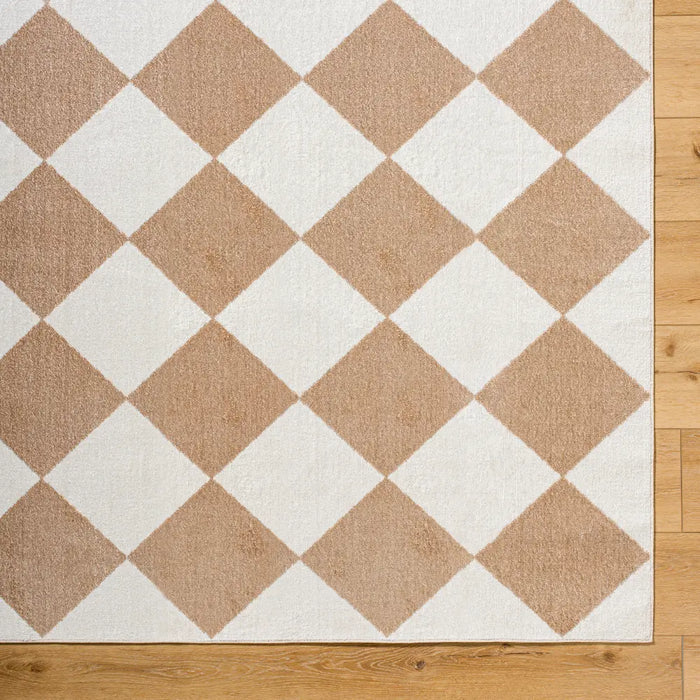 GHISLAINE Machine Washable Modern Boho Diamond Light Brown Rug
