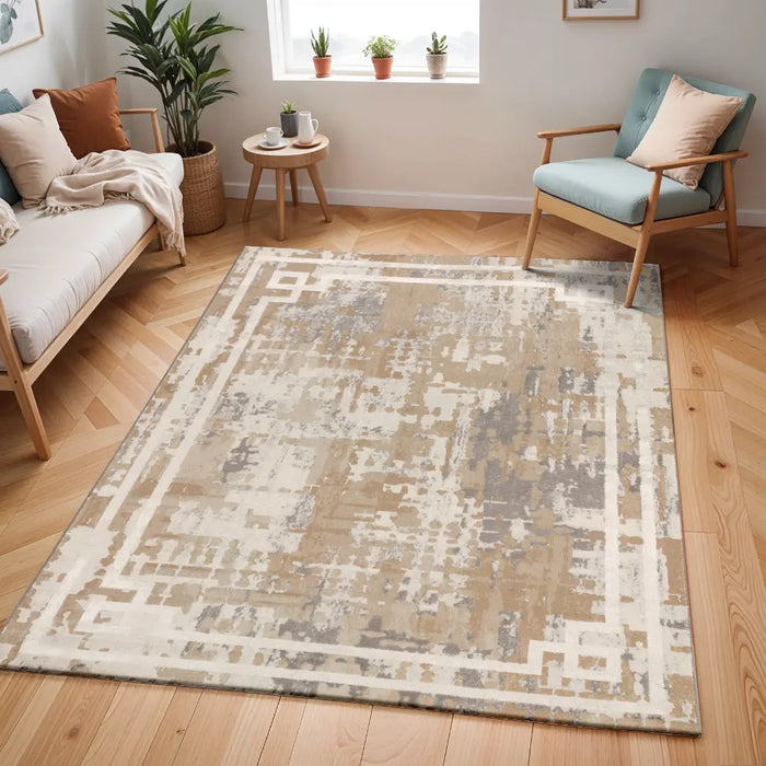 MARTINA Abstract Modern Marble Beige/White Rug