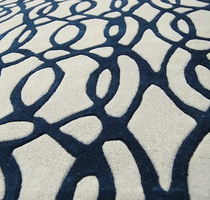 Asiatic wire matrix max36 blue Blue, Ivory Living Room Wool Rug.