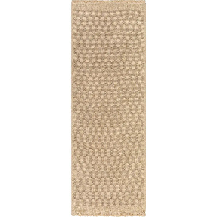 TORI In- & Outdoor Cottage Jute-Look Light Brown Checkered Rug