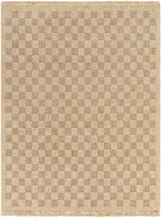 TORI In- & Outdoor Cottage Jute-Look Light Brown Checkered Rug