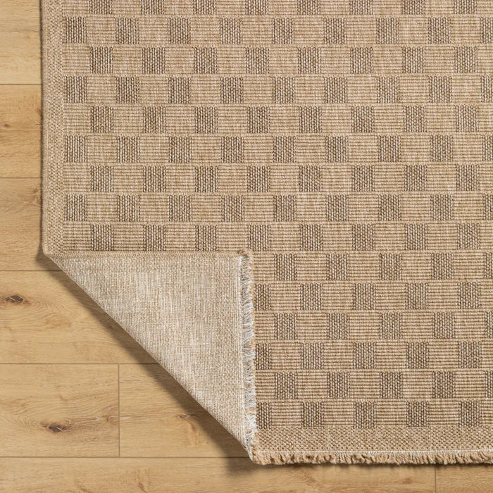 TORI In- & Outdoor Cottage Jute-Look Light Brown Checkered Rug