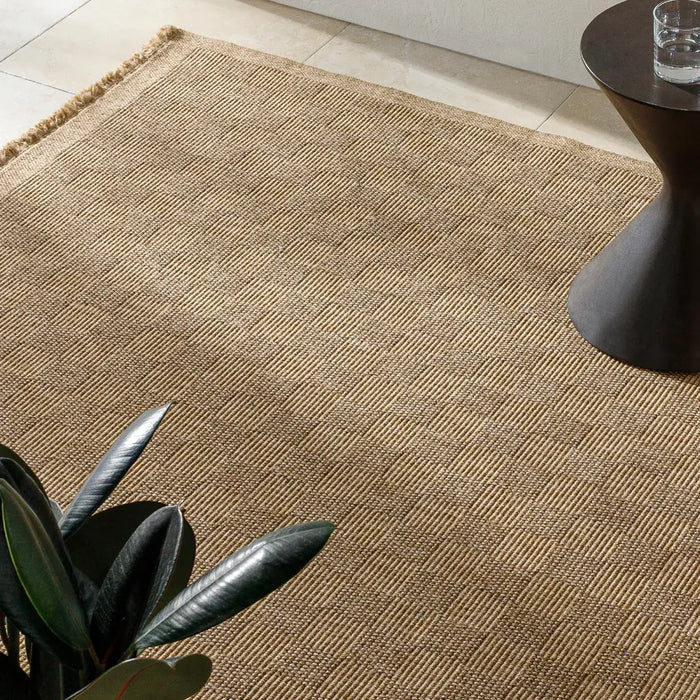TORI In- & Outdoor Cottage Jute-Look Light Brown Checkered Rug