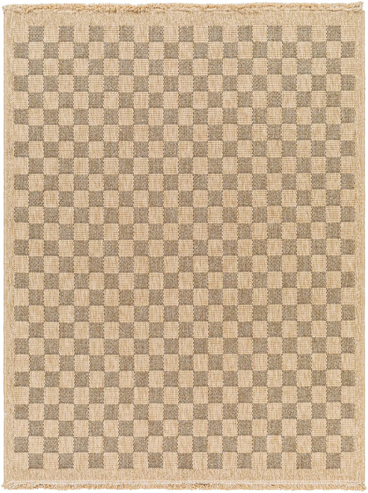 TORI In- & Outdoor Cottage Jute-Look Light Brown/Black Checkered Rug