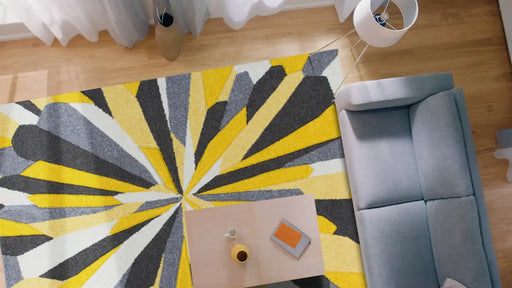Oriental Weavers portland 3337 a Grey, Yellow, Multicoloured Living Room Geometric Rug.