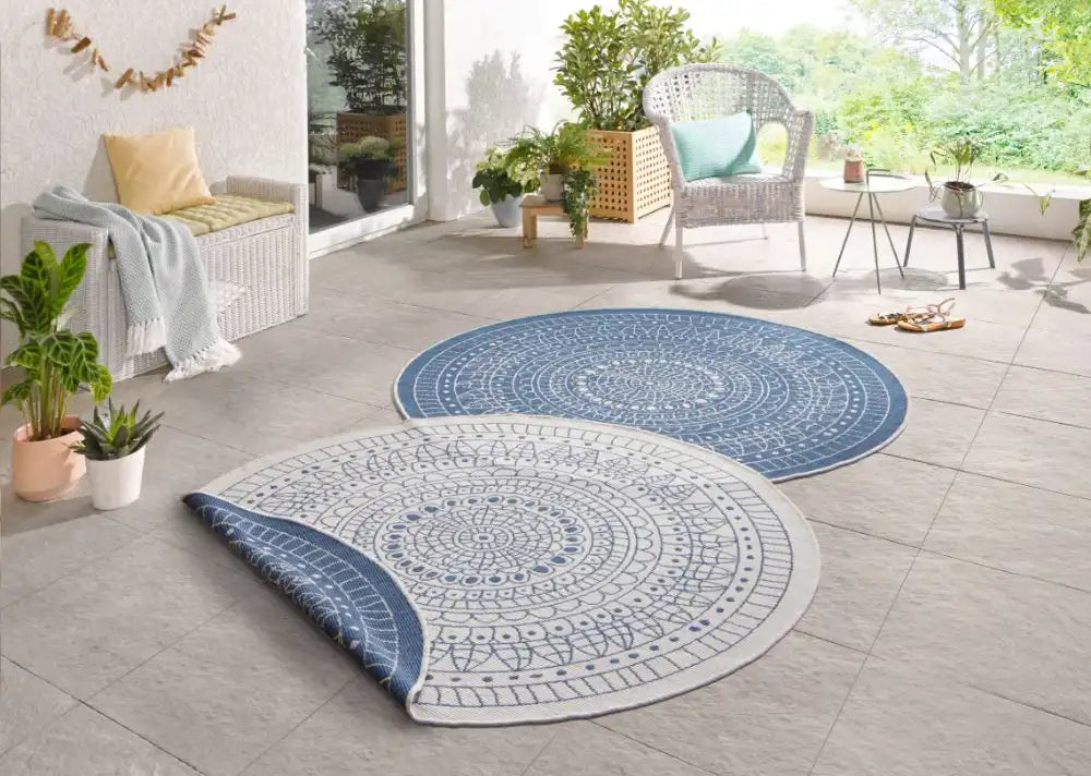 Twin Reversible Circles Indoor Outdoor 103104 Blue Cream Rug