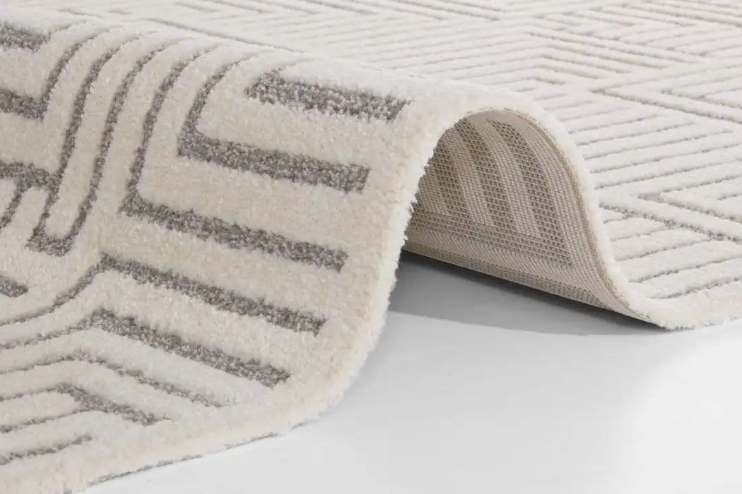 Elle Decoration new york hans 105093 cream grey Grey, Ivory, Cream Living Room Geometric Rug.
