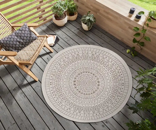 NorthRugs twin reversible circles indoor outdoor 105475 linen Ivory Living Room  Rug.