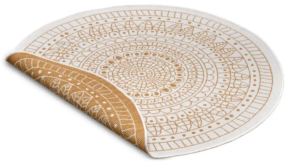 NorthRugs twin reversible circles indoor outdoor 105797 ochre Yellow, Ivory Living Room  Rug.