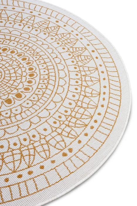 NorthRugs twin reversible circles indoor outdoor 105797 ochre Yellow, Ivory Living Room  Rug.