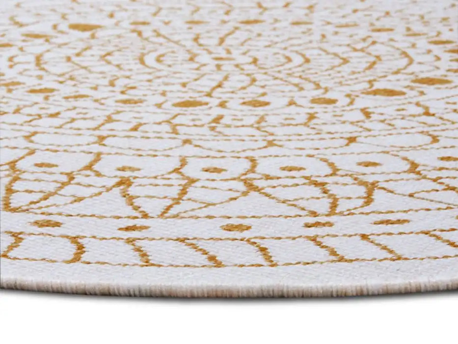 NorthRugs twin reversible circles indoor outdoor 105797 ochre Yellow, Ivory Living Room  Rug.