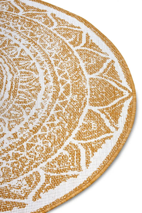 NorthRugs twin reversible circles indoor outdoor 105799 ochre Yellow, Ivory Living Room  Rug.